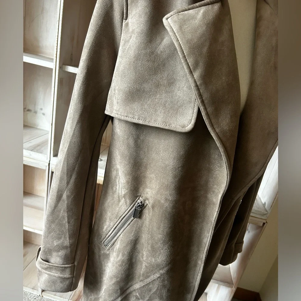 MAGASCHONI Tan Faux Suede Open Front Jacket Size Large - Picture 11 of 14